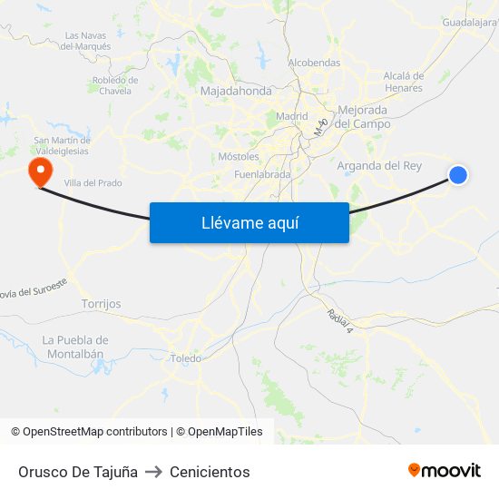 Orusco De Tajuña to Cenicientos map