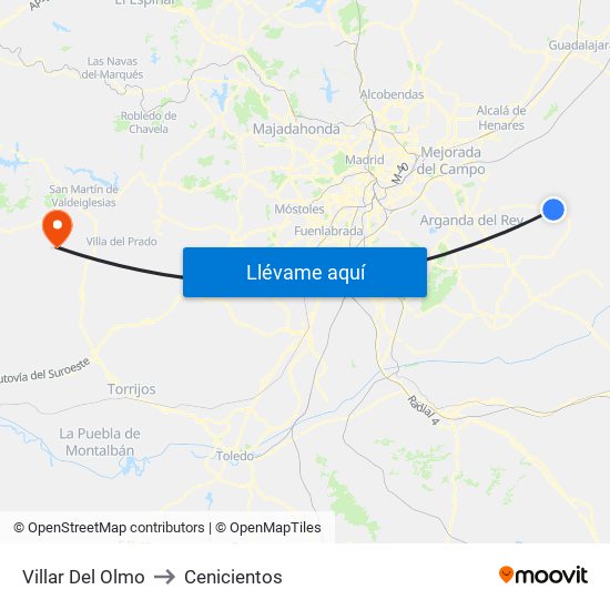 Villar Del Olmo to Cenicientos map