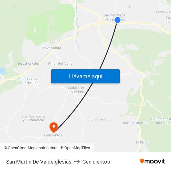 San Martín De Valdeiglesias to Cenicientos map
