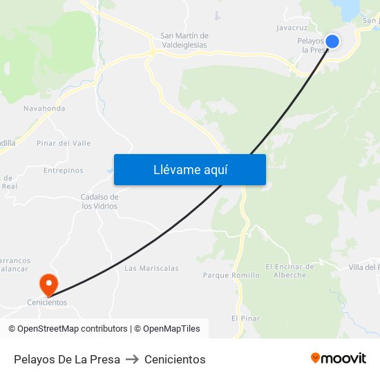 Pelayos De La Presa to Cenicientos map