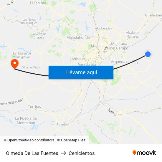 Olmeda De Las Fuentes to Cenicientos map