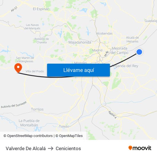Valverde De Alcalá to Cenicientos map