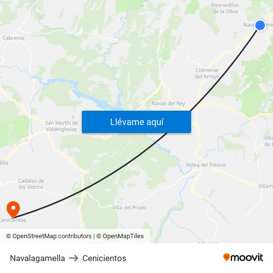 Navalagamella to Cenicientos map