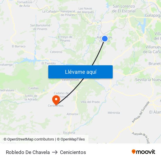 Robledo De Chavela to Cenicientos map