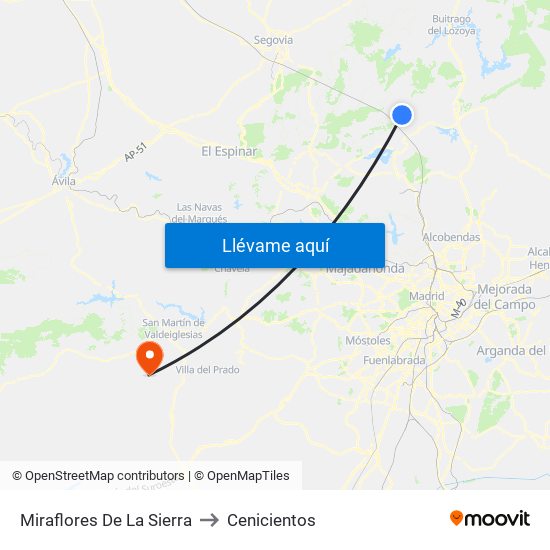 Miraflores De La Sierra to Cenicientos map
