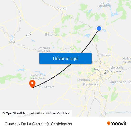 Guadalix De La Sierra to Cenicientos map