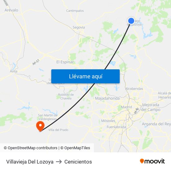 Villavieja Del Lozoya to Cenicientos map
