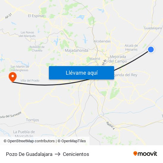 Pozo De Guadalajara to Cenicientos map