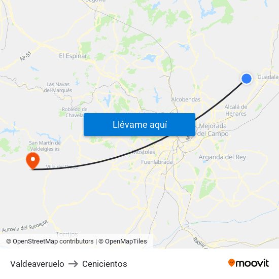 Valdeaveruelo to Cenicientos map