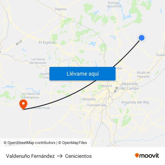 Valdenuño Fernández to Cenicientos map