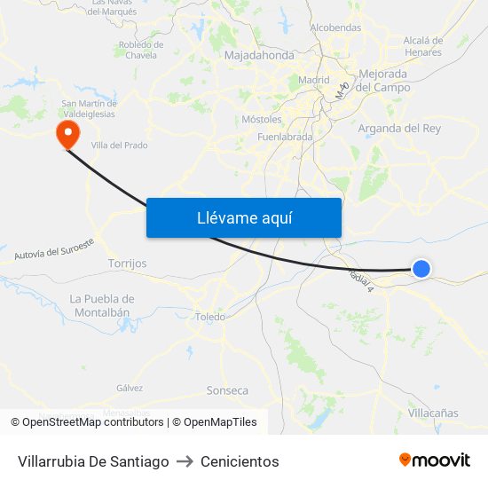 Villarrubia De Santiago to Cenicientos map