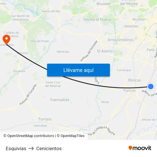 Esquivias to Cenicientos map