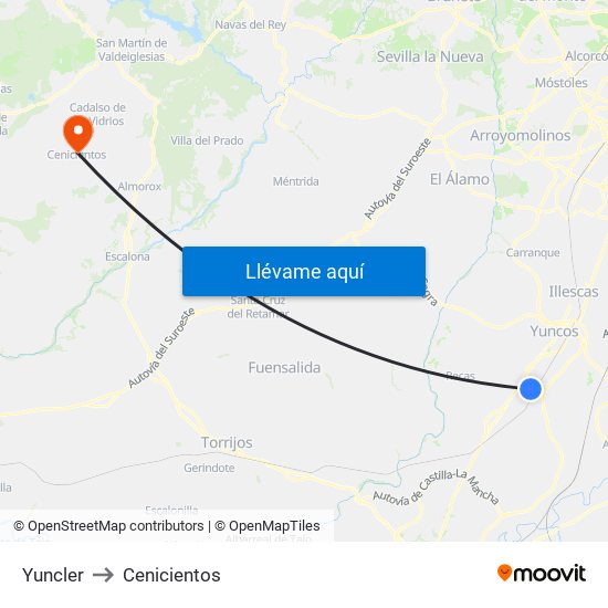 Yuncler to Cenicientos map