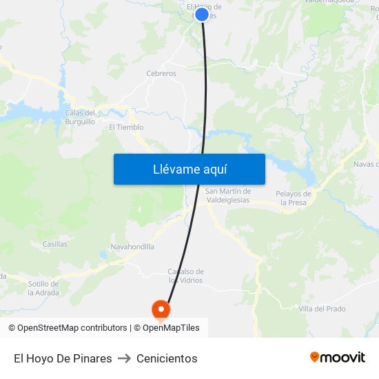 El Hoyo De Pinares to Cenicientos map