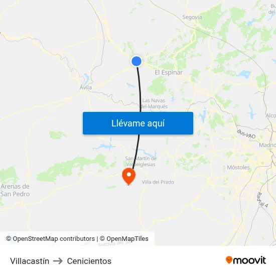 Villacastín to Cenicientos map