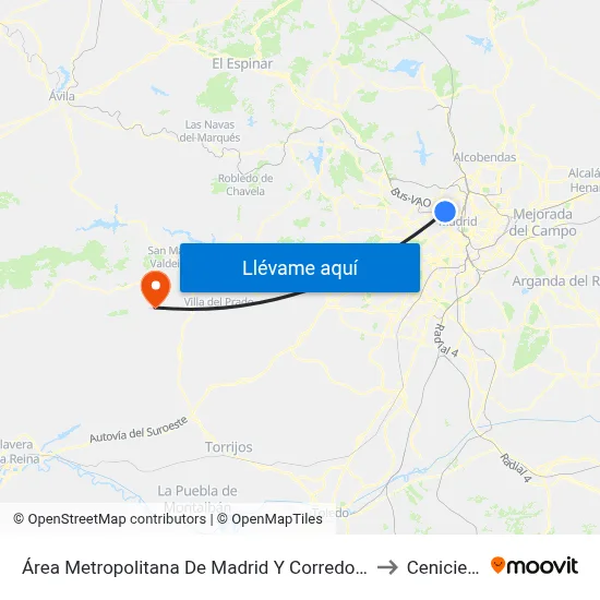 Área Metropolitana De Madrid Y Corredor Del Henares to Cenicientos map