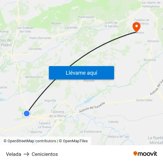 Velada to Cenicientos map