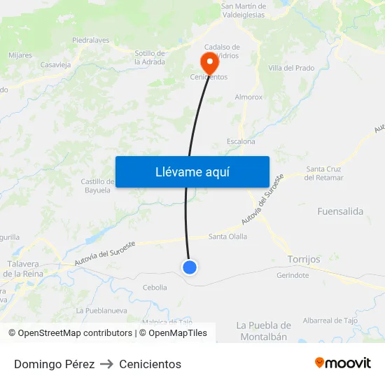 Domingo Pérez to Cenicientos map