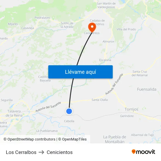 Los Cerralbos to Cenicientos map