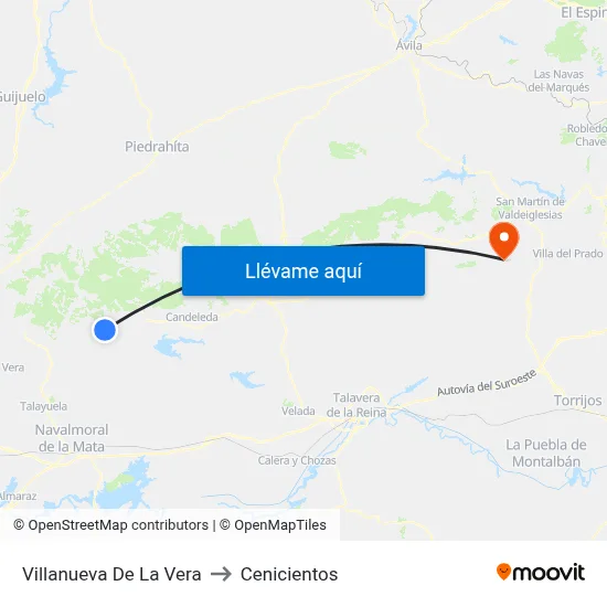Villanueva De La Vera to Cenicientos map