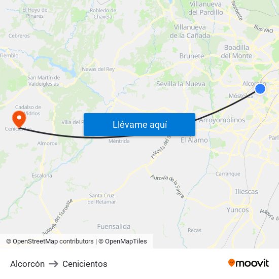 Alcorcón to Cenicientos map