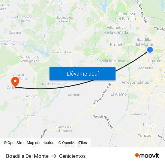 Boadilla Del Monte to Cenicientos map