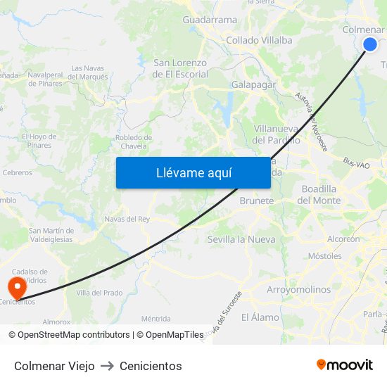 Colmenar Viejo to Cenicientos map