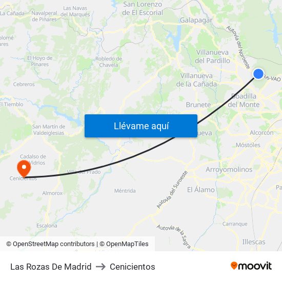 Las Rozas De Madrid to Cenicientos map