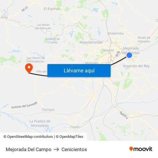 Mejorada Del Campo to Cenicientos map
