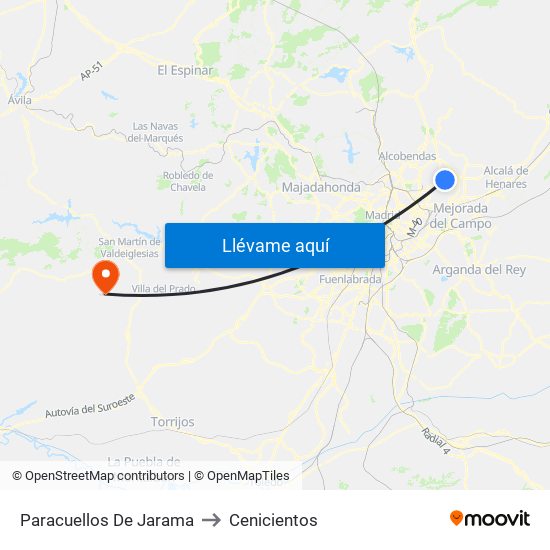 Paracuellos De Jarama to Cenicientos map