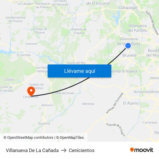 Villanueva De La Cañada to Cenicientos map