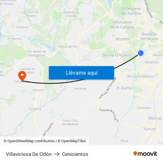 Villaviciosa De Odón to Cenicientos map