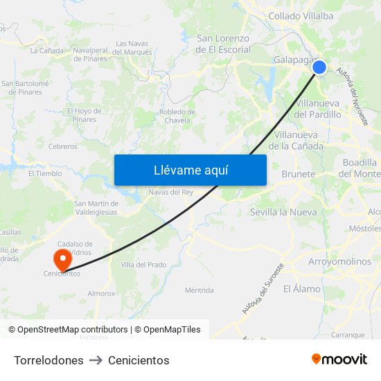 Torrelodones to Cenicientos map