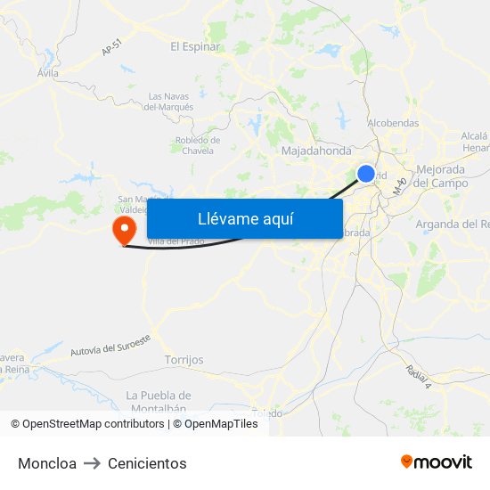 Moncloa to Cenicientos map