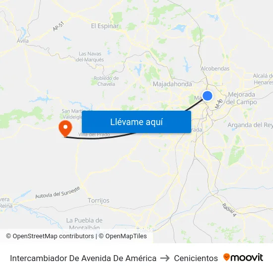 Intercambiador De Avenida De América to Cenicientos map