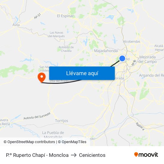 P.º Ruperto Chapí - Moncloa to Cenicientos map