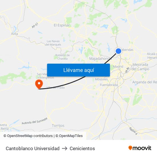 Cantoblanco Universidad to Cenicientos map