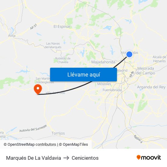 Marqués De La Valdavia to Cenicientos map