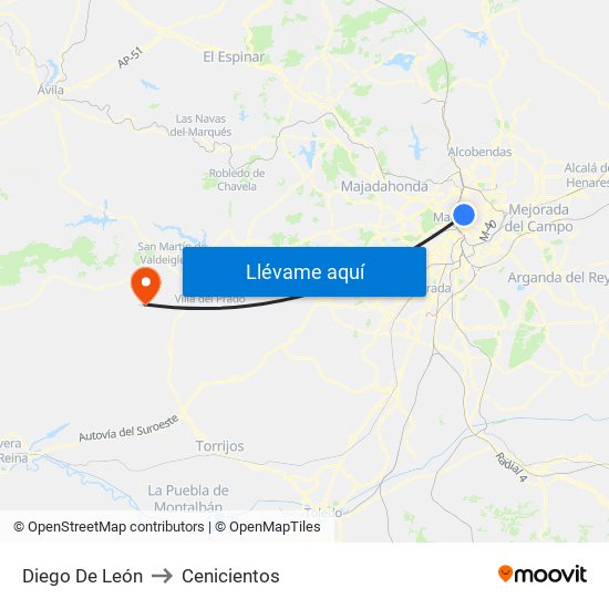 Diego De León to Cenicientos map