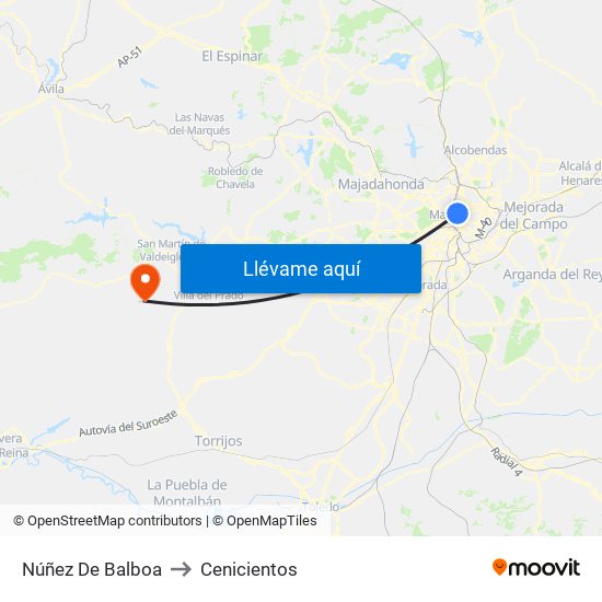 Núñez De Balboa to Cenicientos map