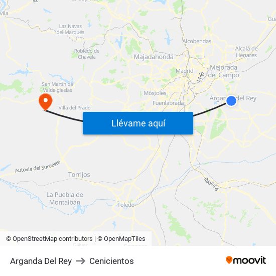 Arganda Del Rey to Cenicientos map
