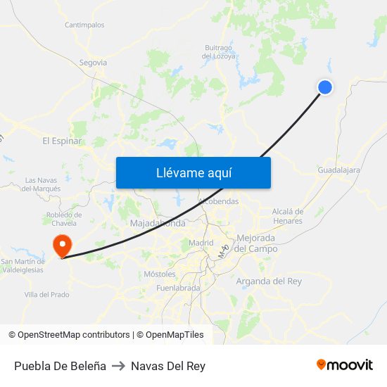 Puebla De Beleña to Navas Del Rey map