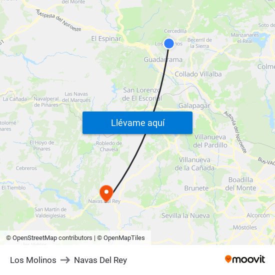 Los Molinos to Navas Del Rey map