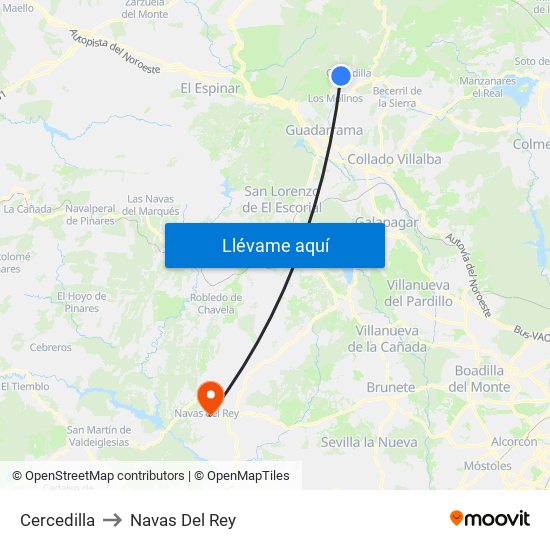 Cercedilla to Navas Del Rey map