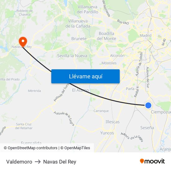 Valdemoro to Navas Del Rey map