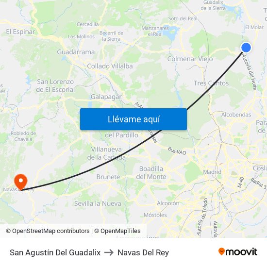 San Agustín Del Guadalix to Navas Del Rey map