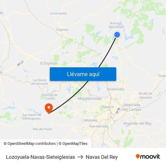 Lozoyuela-Navas-Sieteiglesias to Navas Del Rey map