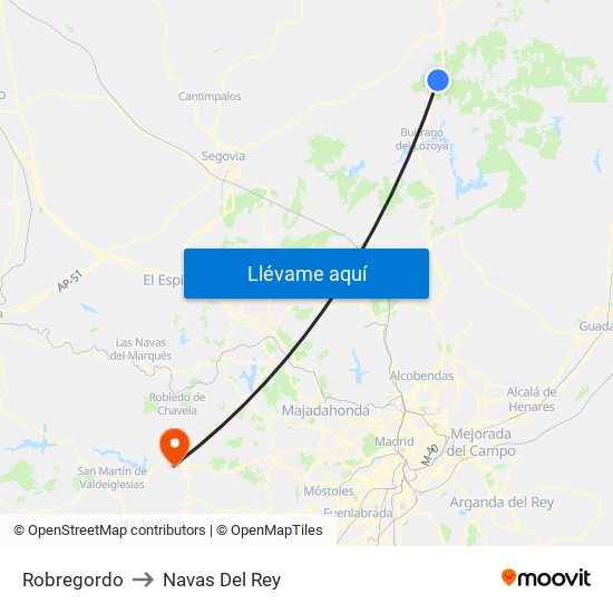 Robregordo to Navas Del Rey map