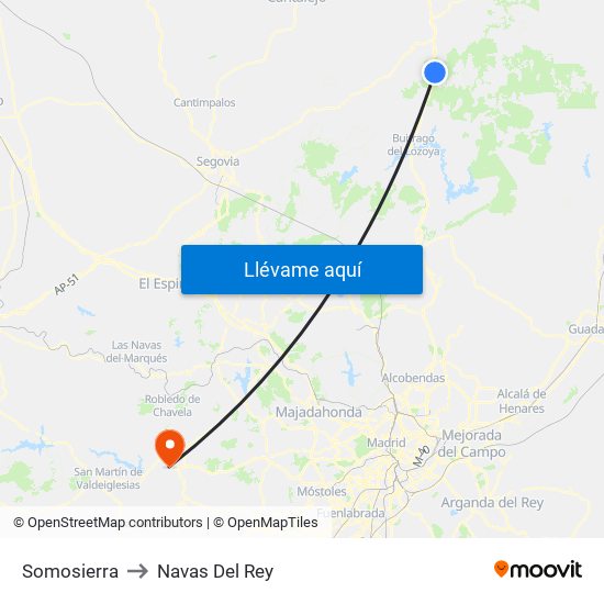 Somosierra to Navas Del Rey map