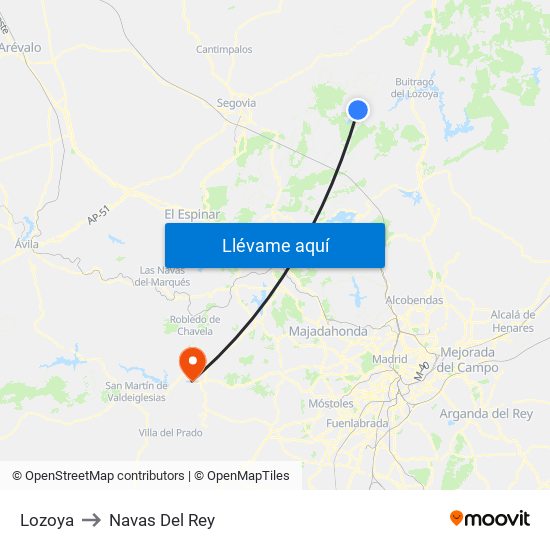 Lozoya to Navas Del Rey map